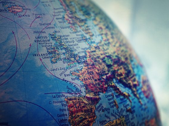 A globe map with the UK in focus
