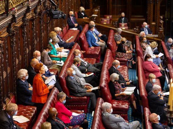 Image shows members of the House of Lords in the Chamber during a debate.
