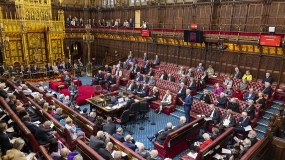 Image shows members of the House of Lords debating in the House of Lords chamber.