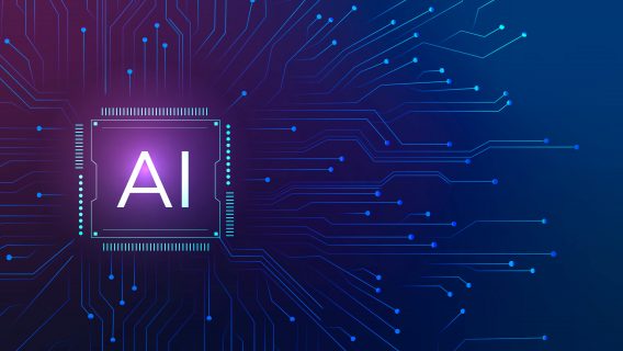 Image shows a microchip with the words 'AI' on it and there is a network of lines coming out of it.