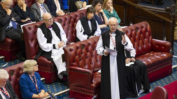Image shows the Archbishop of Canterbury, Justin Welby, speaking in the House of Lords chamber.